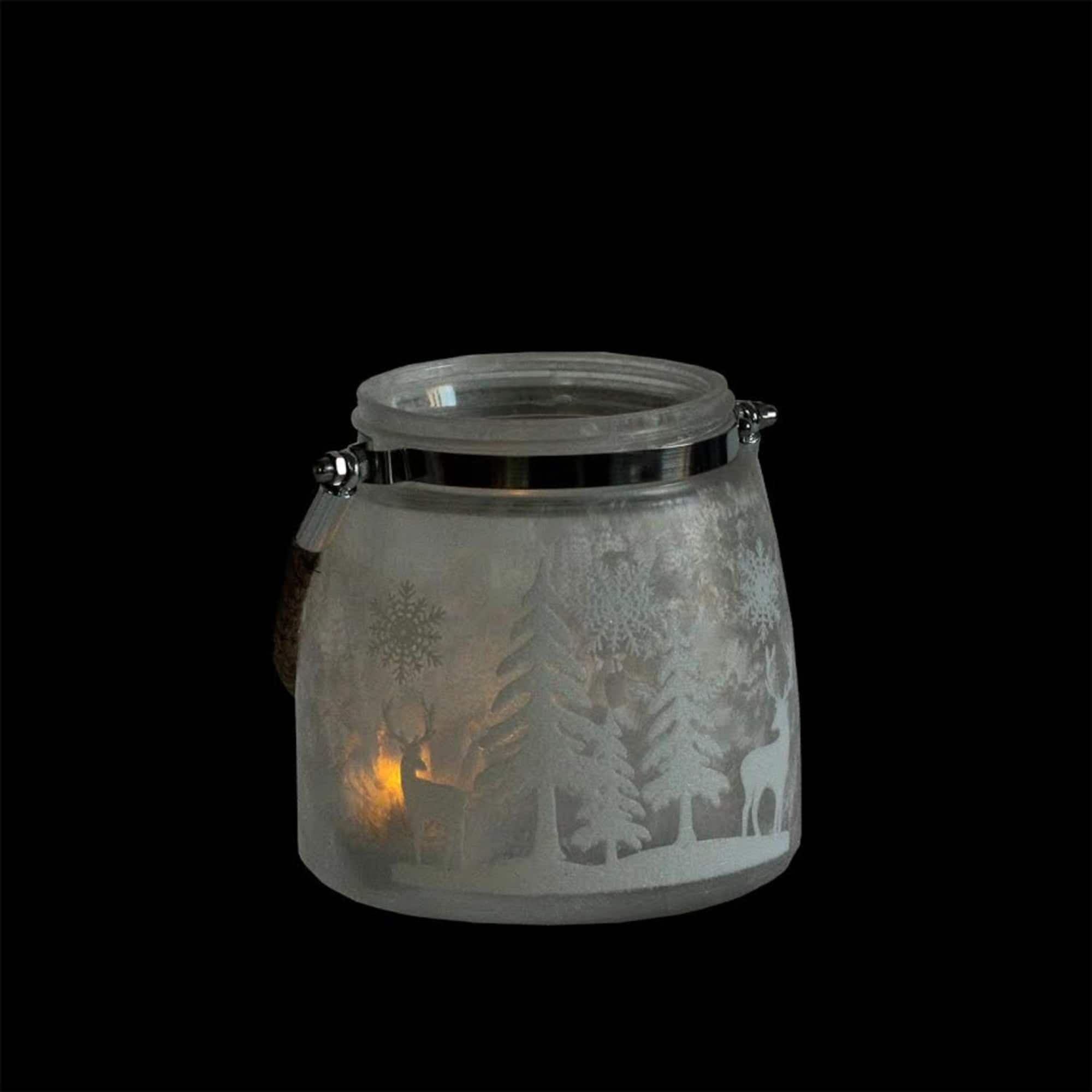5.5" Silver & Winter Scene Christmas Pillar Candle Lantern